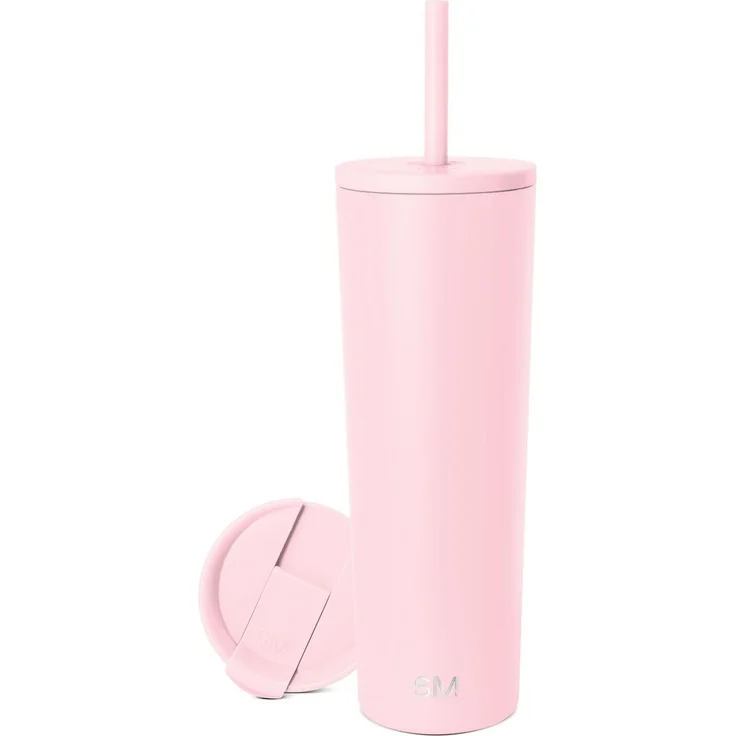 Simple Modern Thermobecher mit Strohhalm und Deckel | Trinkbecher mit Henkel Wiederverwendbare Edelstahl | Geschenke für Frauen und Männer | Classic | 830ml | Blush – Bild 1
