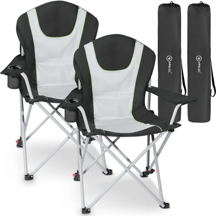 HOMECALL Campingstuhl mit Liegefunktion camping klappstuhl gepolstert gartenstuhl (Getränkehalter, Gepolstert, bis 150KG, 2 St), 3 fach Verstellbare Rückenlehne