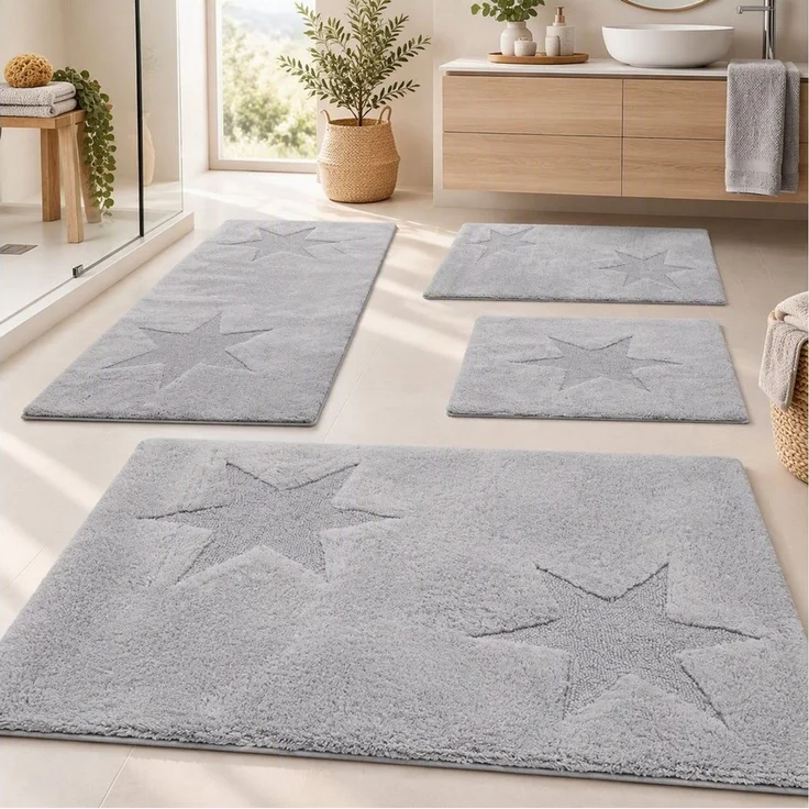 OTTO home Badematte Marie, Badvorleger, Badezimmer Teppich, Höhe 13 mm, rutschhemmend beschichtet, strapazierfähig, fußbodenheizungsgeeignet, Baumwolle, rechteckig, Badteppich, Stern Motiv, Hoch-Tief-Struktur, auch als Set – Bild 1