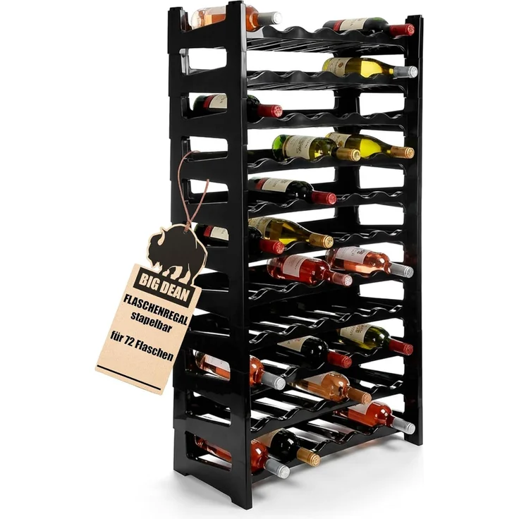 BigDean Flaschenregal Flaschenregal stapelbar für 72Flaschen Weinregal, Set 12-tlg, Modular, Erweiterbar, Werkzeugfrei, Robust, Standsicher