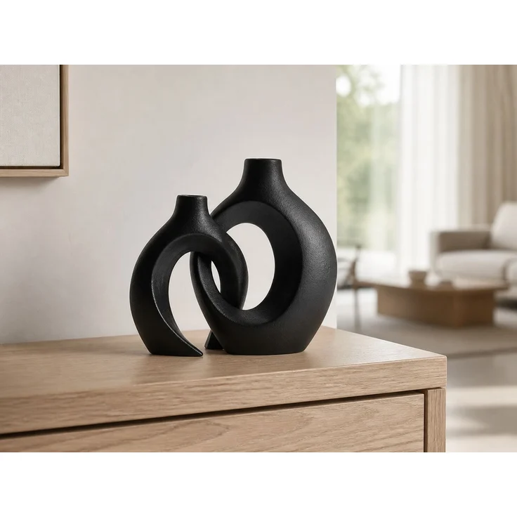 Keramikvase in abstrakter Form Schwarz 30 x 8 x 22 cm – Bild 2