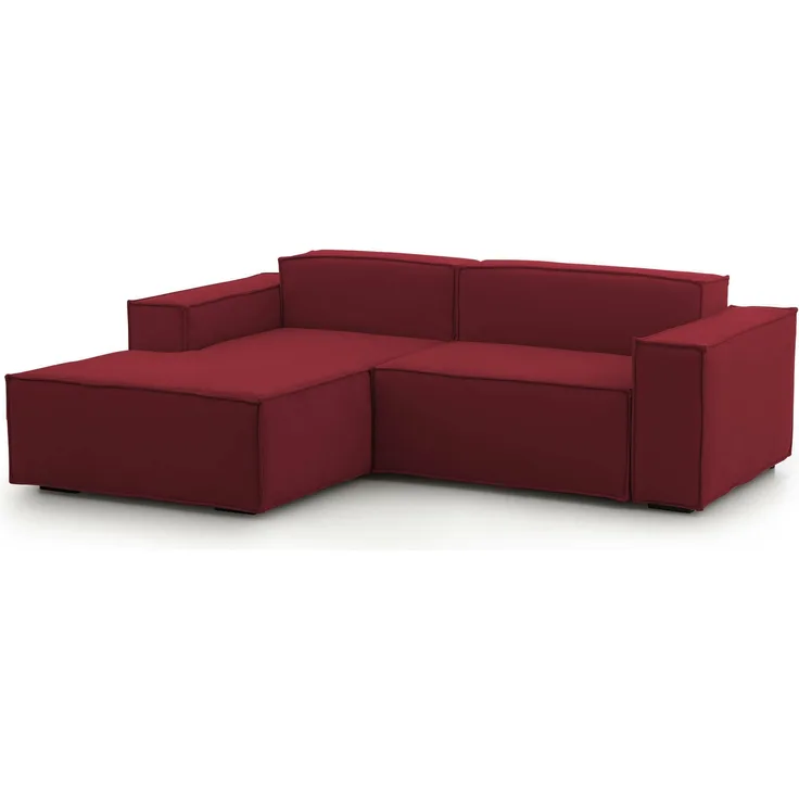 Dmora Sofa mit Halbinsel Alhoa, modulares 2-Sitzer-Sofa mit linker Halbinsel, Stoffsofa, 100 % Made in Italy, 220 x 170 x 70 cm, Rot
