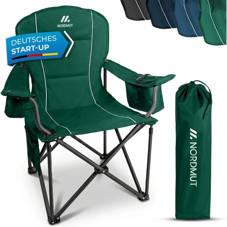 Nordmut Campingstuhl Klappstuhl faltbar, Outdoor Strand Angeln Garten, 200 kg, Armlehne (Spar-Set, 1 St), Kühltasche, Getränkehalter, breite Sitzfläche, gepolstert, wetterfest – Bild 1