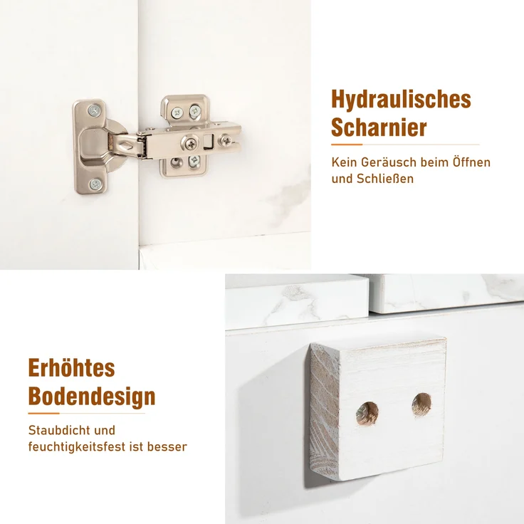 Sideboard, mit 4 Türen, 2 Schubladen & 8 Holzfüßen, 208x39,5x80 cm, Weiß/Braun – Bild 5