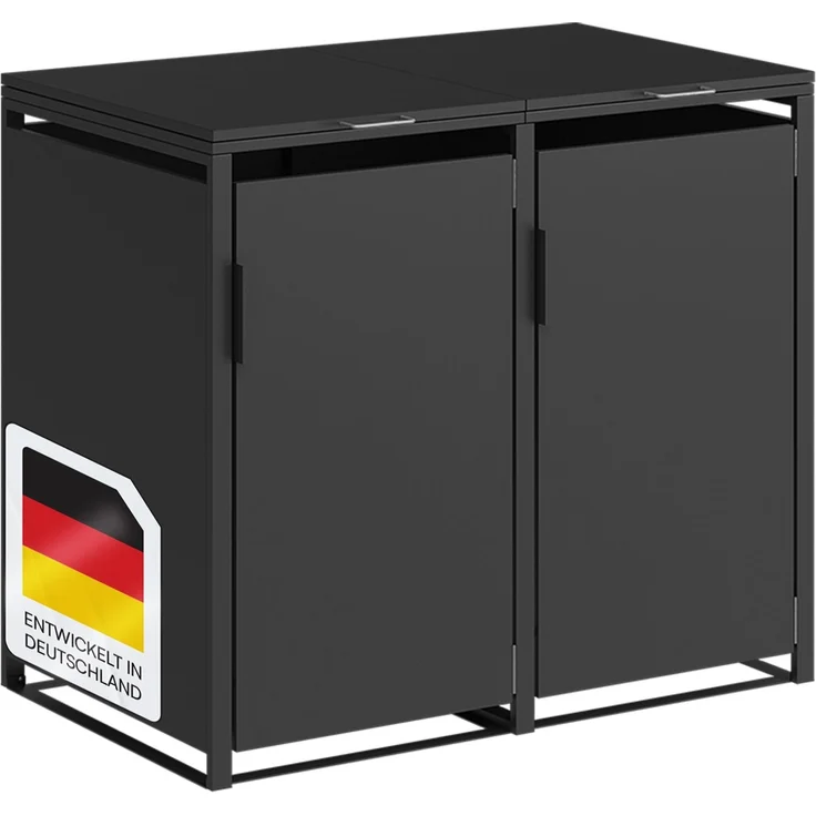 STEELSØN 'Thoria' Mülltonnenbox 2er je 240 Liter, graphitschwarz, Mülltonnenverkleidung aus Stahl, wetterfest, 116x80x134 cm, Müllbox für 2 Tonnen – Bild 1