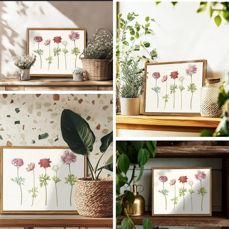 Vintage Botanische Leinwandbilder mit Holzrahmen 30x40 cm Wohnzimmer Badezimmer – Bild 3