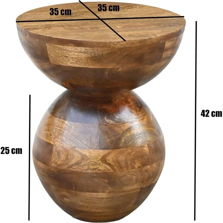 FINEBUY Beistelltisch FB117165 Anstelltisch Mango Massivholz 35 cm Ablagetisch rund modern (Skulpturaler Couchtisch aus massivem Mangoholz), Rundes Design mit glatter Oberfläche – Bild 3