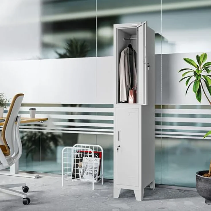 Jan Nowak Spind Metall Schliessfachschrank 2 Fächer Metallschrank abschliessbar 30 x 172 x 45 cm Sozialschrank mit Belüftung Kleiderstange für Personalraum – Bild 2