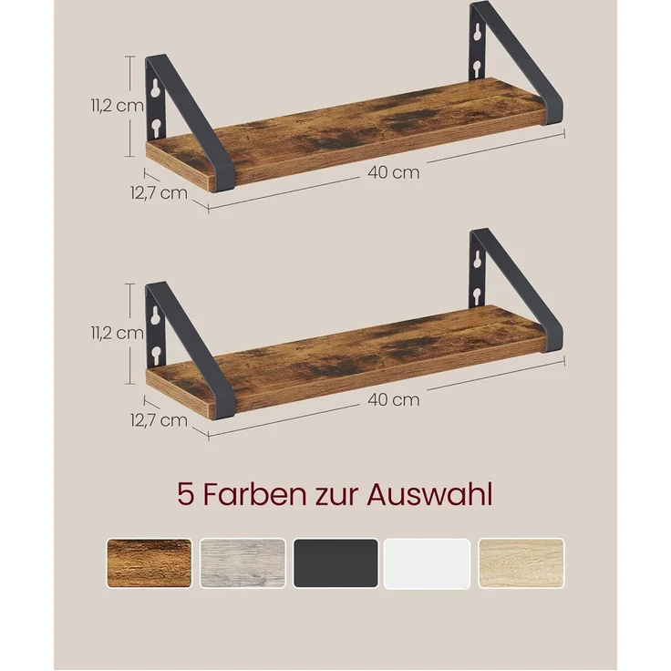 VASAGLE 'LWSDE042K01' Wandregal 2er Set, vintagebraun-mattschwarz, 12,7 x 40 x 11,2 cm – Bild 3