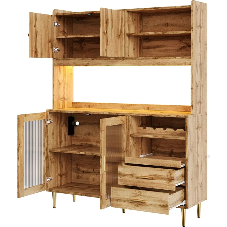 Küchenschrank 130 x 40 x 172 cm in Natur mit RGB-LED-Beleuchtung und ausziehbaren Einlegeböden – Bild 9