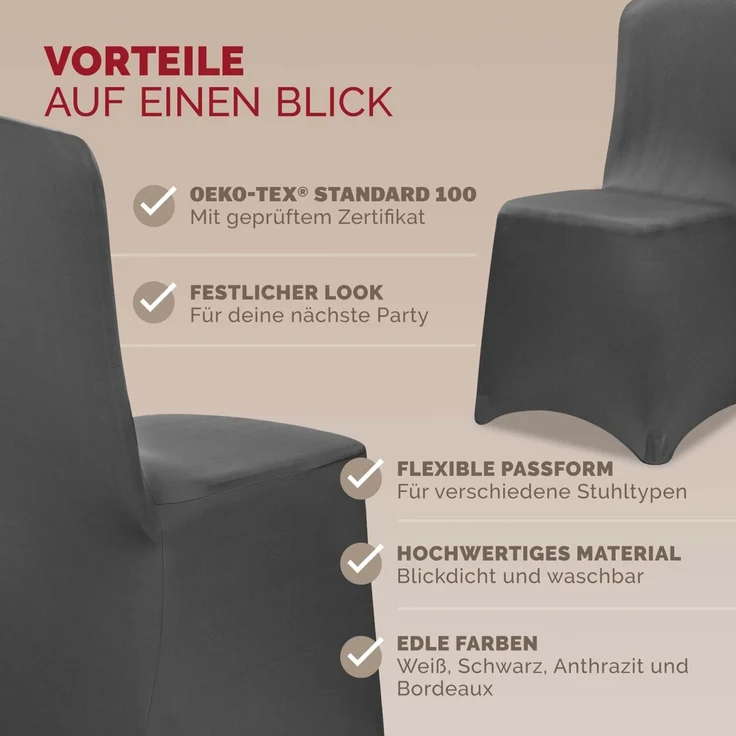 DETEX® 10er Set Stuhlhussen Stuhlbezug Stretch Grau Hochzeit – Bild 7