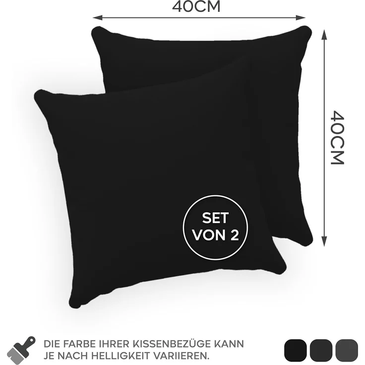 Twinzen® Kissenbezug 40x40 (2er-Set) - 100% Jersey Baumwolle 150 GSM Kissenbezüge - Schwarz - Für Kissenbezüge 40x40 cm - Kissenhülle - Kissenbezug mit Reißverschluss - Oeko-Tex Zertifiziert – Bild 2