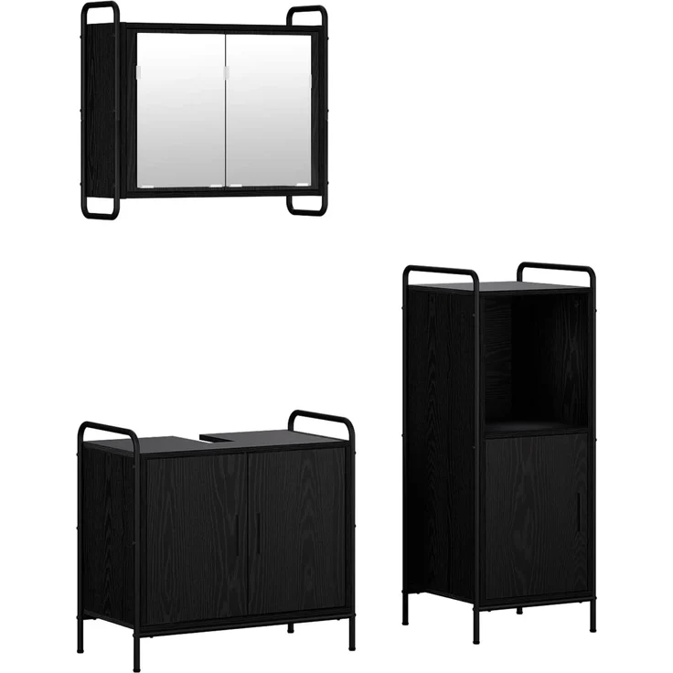 vidaXL Badezimmerschrank-Set 3 stk. Schwarz Eichen-Optik 3444495 – Bild 2