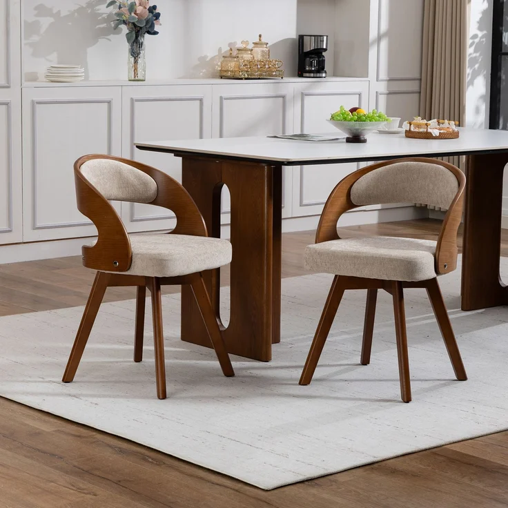 LVHOM Esszimmerstuhl 360° drehbar, 2er Set, Polsterstuhl aus Leinen und Massivholz, Küchenstuhl gepolstert, ergonomischer Schalenstuhl mit Armlehne, bis 150 kg – Bild 8