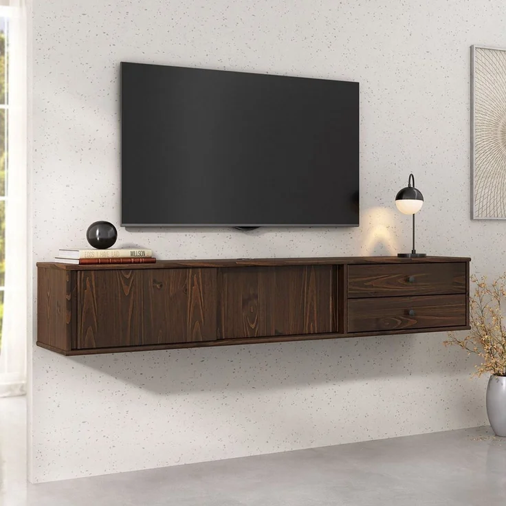 IDIMEX Lowboard SIMONA, TV Lowboard 175 cm hängend Massivholz 2 Schiebetüren Nussbaum Finish – Bild 1