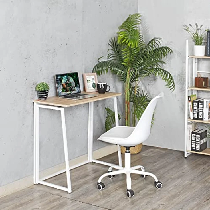 MEUBLE COSY Klapptisch Kleiner Klappbarer Schreibtisch Laptoptisch aus Holz und Metall Computertisch fürs Büro, Wohnzimmer, Home Office, Industrie-Design, Eiche, 80 x 40 x 74 cm – Bild 3
