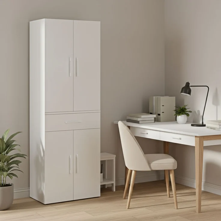 Bellamio 'Apol' Mehrzweckschrank, weiß, 176x33x60 cm, Aktenschrank mit Schublade und 5 Ablagefächern – Bild 2