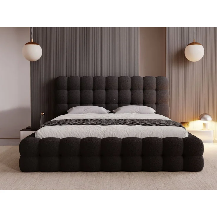 GRAINGOLD Twist Polsterbett 180x200, Doppelbett mit Bettkasten und Lattenrost, Bouclé-Stoff, Schwarz – Bild 4
