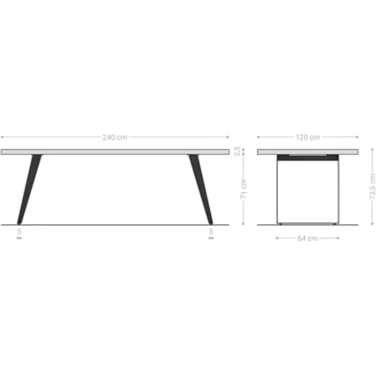Esstisch Edge Boot 240x120x2,5-3 Eiche Natur Metall Schräg Schwarz Schweizer Kante – Bild 7
