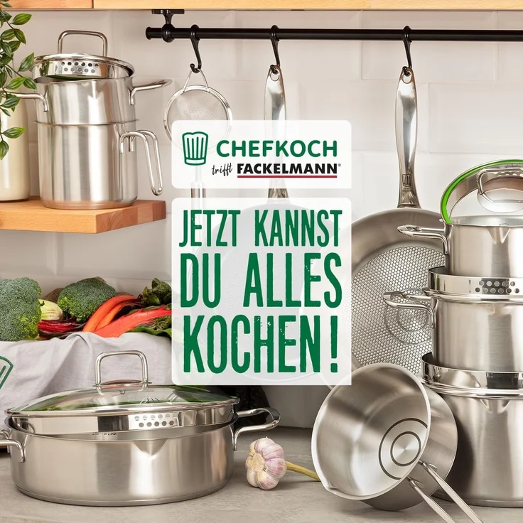 Chefkoch trifft Fackelmann Pfannen-Set 2er-Set Edelstahl Ø 28 & 24cm, Induktionsgeeignet, Spülmaschinenfest – Bild 7