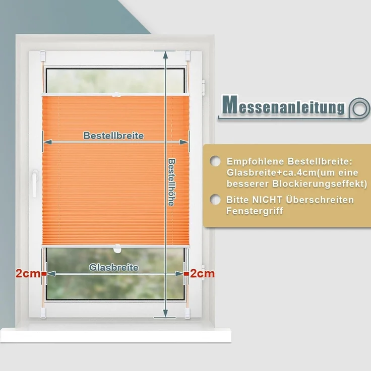 Plisseerollo ohne Bohren Klemmfix 50x120 cm(BxH) Orange Jalousie Sonnenschutz Easyfix Faltrollo Lichtdurchlässig Rollo für Fenster & Tür – Bild 5