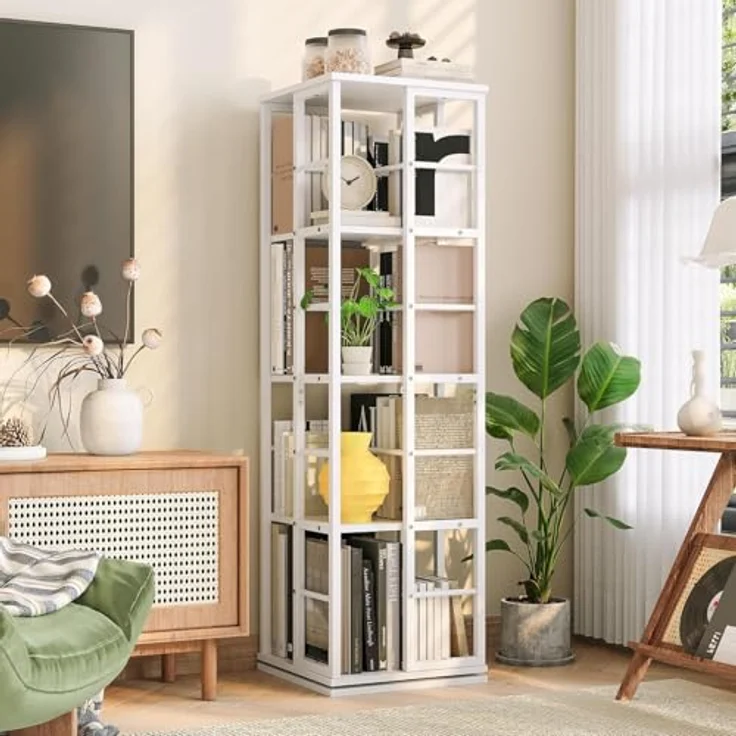 GarveeHome 5-Etagen-Drehregal Mit 360° Rotation | Schmaler Bücherturm Mit Metallschienen Für Wohnzimmer, Büro & Wohnung (40x40x137 cm) – Bild 8