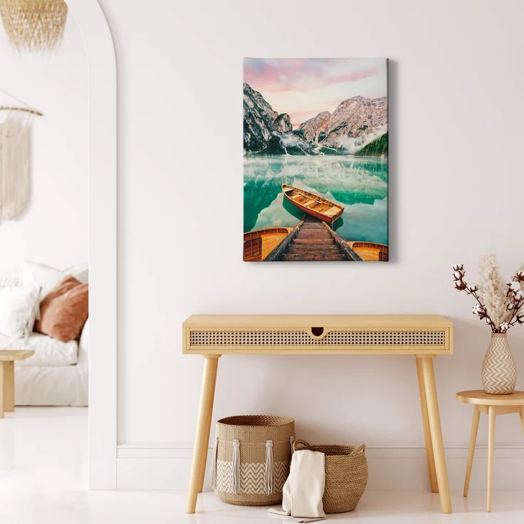 Leinwandbild See Blau Grün Berge 50x70cm DD123123 Keilrahmen Wandbild Leinwand – Bild 2