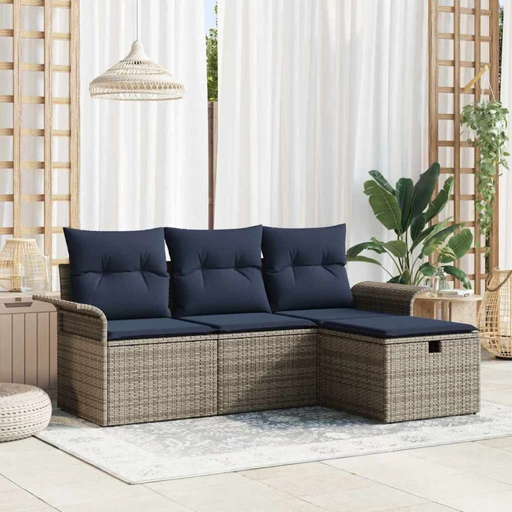 vidaXL Gartensofa-set mit Kissen mit Speicher 4 pcs Poly Rattan 3360186 – Bild 1