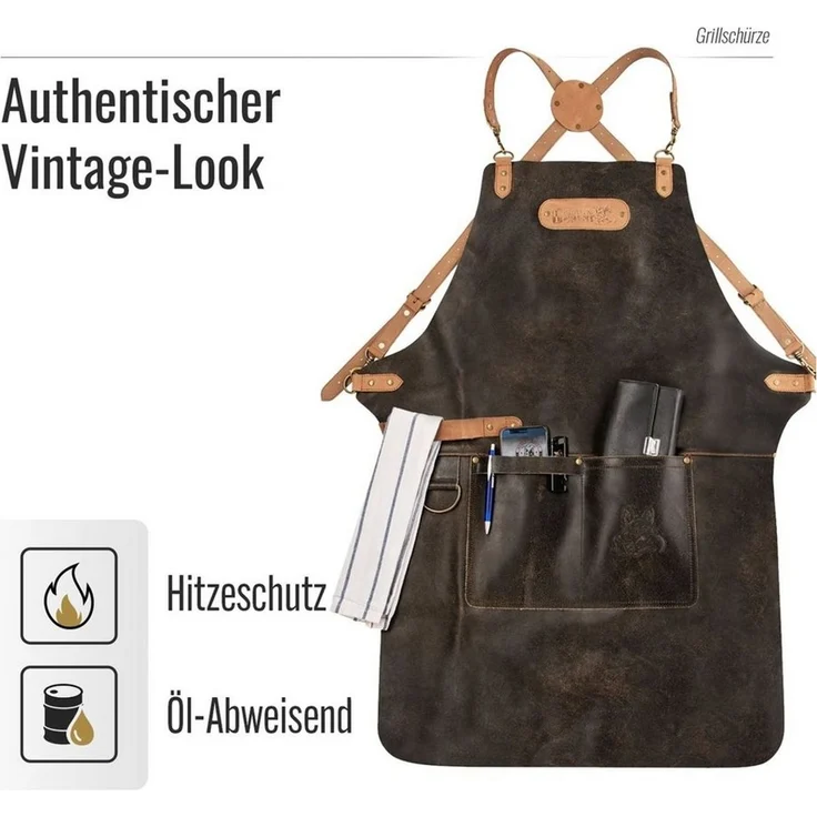 BLACK FOREST FOX Grillschürze BUTCHER Barista Cracker Leder Schürze BBQ Grill- und Arbeitsschürze – Bild 4