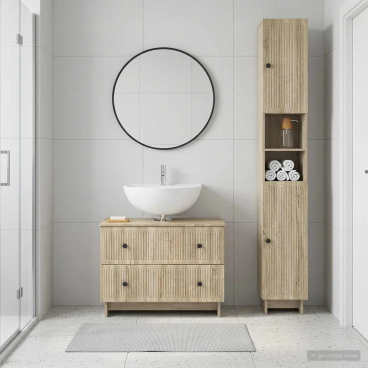 vidaXL 2-teiliges Badezimmer Schrank Set EDE Sonoma-Eiche 3417497 – Bild 1