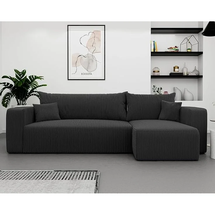 3-Sitzer-Ecksofa mit Schlaffunktion, Stauraum & beidseitig montierbarer Récamiere, Kohleschwarz, 200 x 125 cm – Bild 2