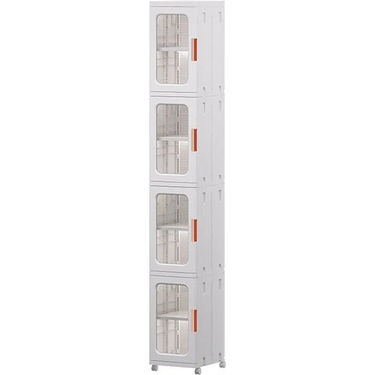 TUWENA Badkommode 3/4 Etage Badezimmerschrank, Schmal Badschrank Hochschrank mit Rädern, Schrank Toilettenpapier, Platzspare Kunststoffschrank, Beistellschrank
