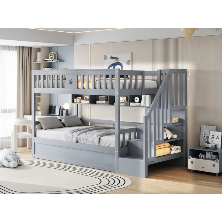 ZUBALIYA Bettgestell für Matratzen 253 x 95 x 151 cm, Bettgestell aus Holz, als Schlafplatz für Schlafzimmer und Gästezimmer, Grau – Bild 16