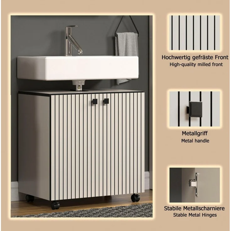 welltime Waschbeckenunterschrank Amrum Waschtisch auf Rollen - (B/T/H) wahlweise 60-80/42/64 cm – Bild 3