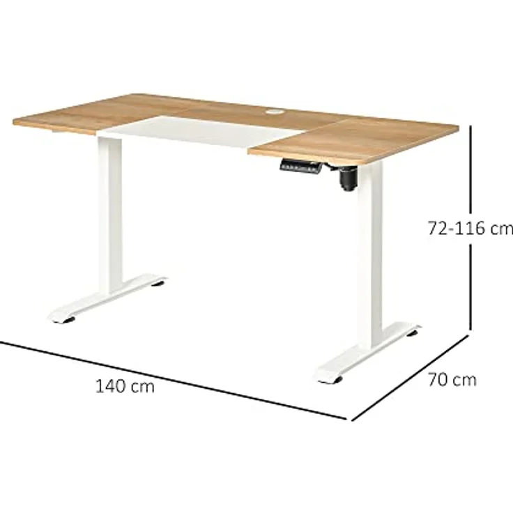 Vinsetto Schreibtisch Elektrischer Tischgestell mit Motor Computertisch (Stehschreibtisch, 1-St, Arbeitstisch), Metall Spanplatte Natur+Weiß 140 x 70 x 72-116 cm – Bild 4