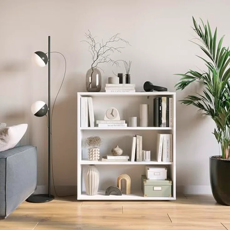 KOMTO Bücherregal Lumo 80 cm breit Regal mit 3, 4, 6 Ebenen und Höhenverstellbare Regale, Aufbewahrungsregal Bookshelf Weiß – Bild 3