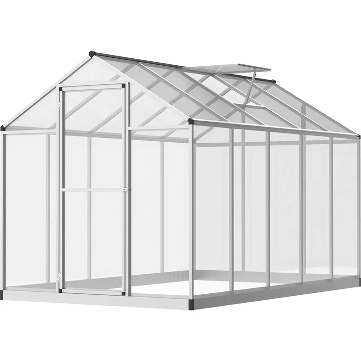 MELAYR, Gewächshaus aus Aluminium und Polycarbonat (3 x 2 m), 5,5 m², Fundament, Oberlicht, Türriegel, Transparent