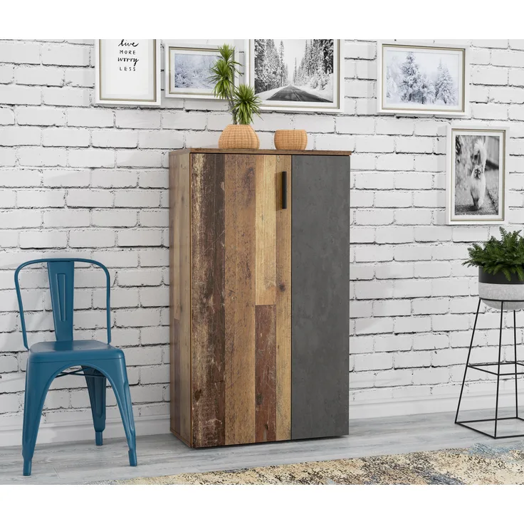 FORTE Boots Schuhschrank, Holzwerkstoff, Braun/Grau, 68,9 x 120,4 x 34,1 cm