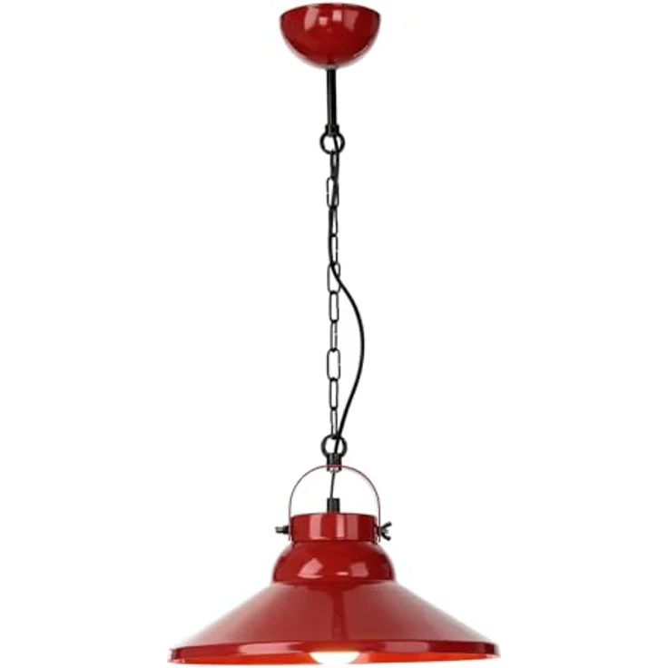 Licht-Erlebnisse Pendelleuchte Iron E27, Höhenverstellbare Hängeleuchte im industriellen Design, Rot – Bild 2