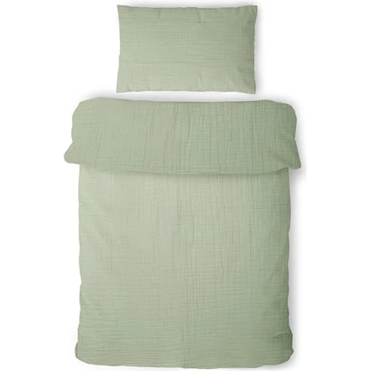 Laynenburg Kinderbettwäsche Musselin 2 teilig aus 100% Baumwolle in 100x135 cm + 40x60 cm, atmungsaktiv & bügelfrei – 3 lagig mit Reißverschluss & Haltebändern – Bild 2