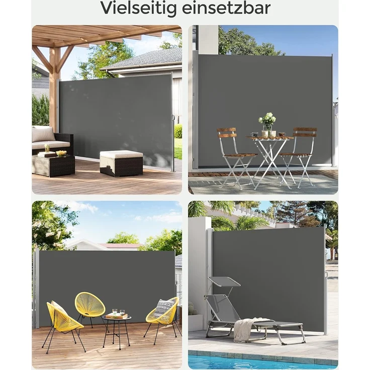 Songmics Seitenmarkise mit Stahl-Kasten, rostbeständig, ausziehbar, 200x400 cm, Sichtschutz, Sonnenschutz, Blickdicht, Seitenrollo, für Balkon, Terrasse, Garten, anthrazit GSA204G02 – Bild 8