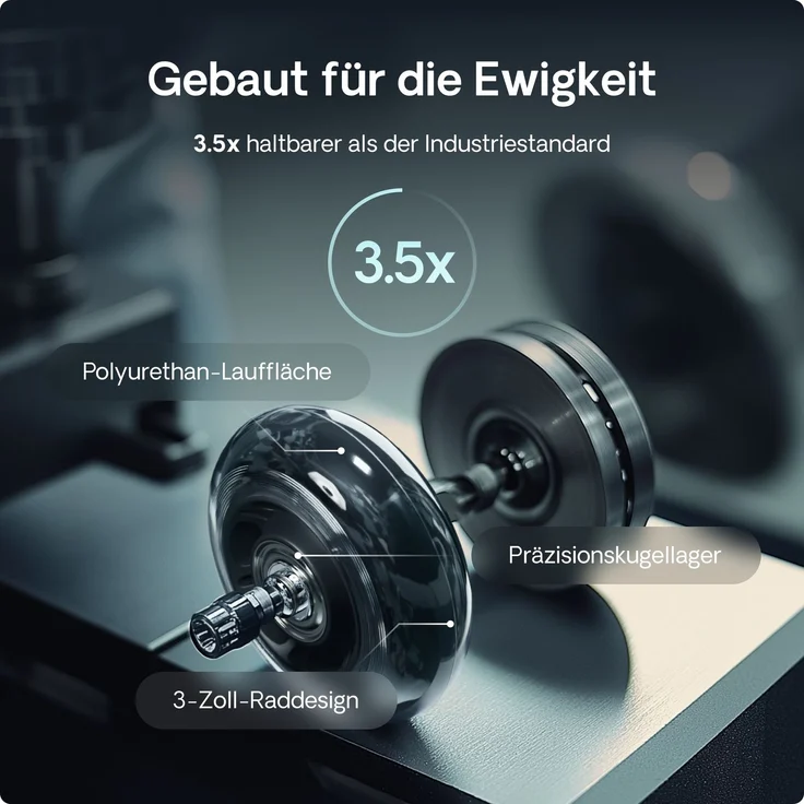Desktronic Bürostuhlrollen Schwarz, Ersatzrollen 360°, Set 5 Stück, Ersatzräder für Bürostühle auf Teppich- und Parkettböden – Bild 6