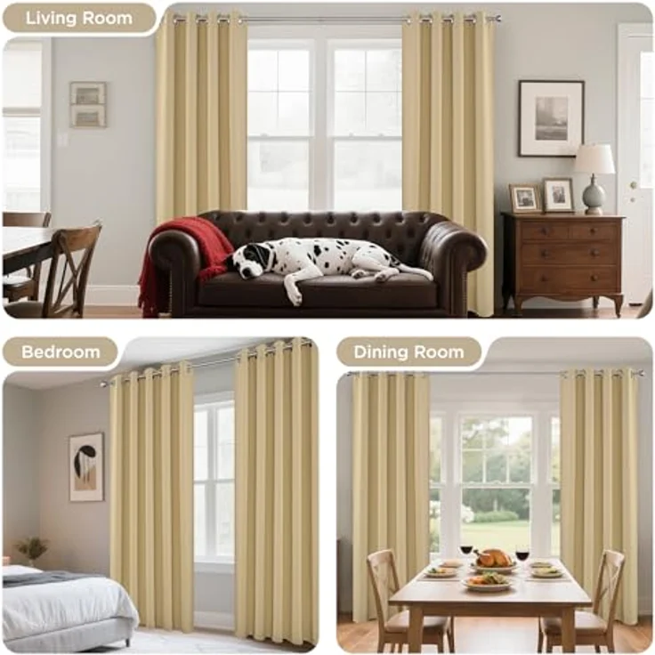 Joydeco Verdunkelungsvorhänge, 2 Paneele, thermische Isolierung, Raumverdunkelung, mit Ösen, für Wohnzimmer, Schlafzimmer, Fenster, ca. 130 x 240 cm (B x L), Beige – Bild 6