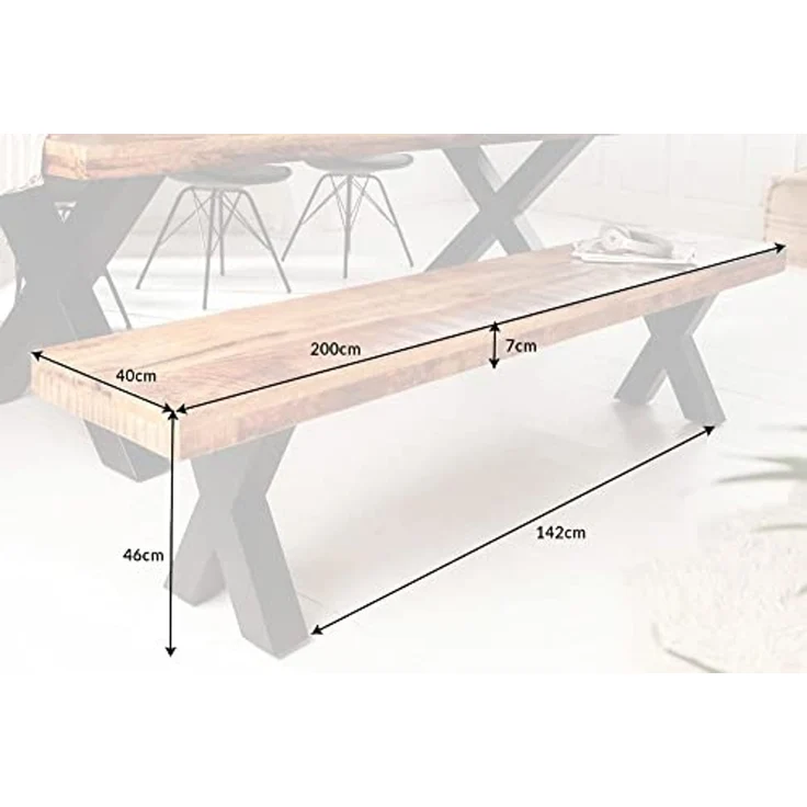 riess-ambiente Sitzbank IRON CRAFT 200cm braun / schwarz (Einzelartikel, 1-St), Esszimmer · Massivholz · Metall · Industrial – Bild 3