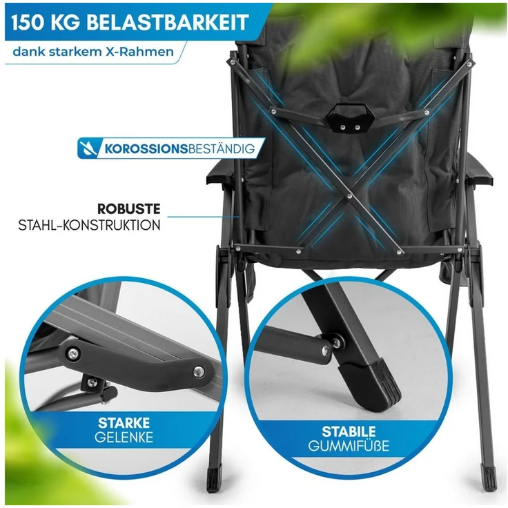 Nordmut Campingstuhl verstellbare Rückenlehne 4-fach, gepolstert, kompakt, Sitzen & Liegen (Spar-Set, 1 St), hohe Lehne, klappbar, 140kg belastbar, ergonomische Sitzform, Armlehne – Bild 4