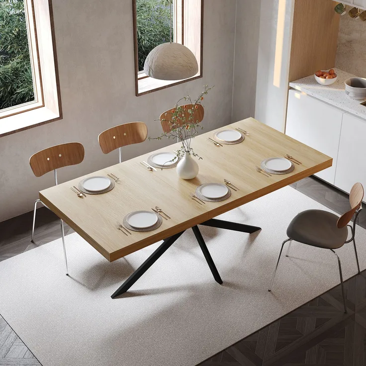Abrihome Esstisch mit Ausziehfunktion und Stauraum, Natur, 180x80x76 cm