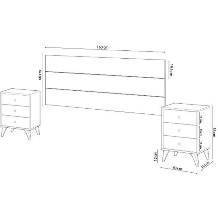 Habitdesign, modernes Kopfteil mit 2 Nachttischen für Doppelbett, Schlafzimmer-Set in Artik weiß & Velho-Weiß, viel Stauraum, Maße: 240 x 116 x 33,5 cm (B x H x T), Modell Sweet – Bild 3