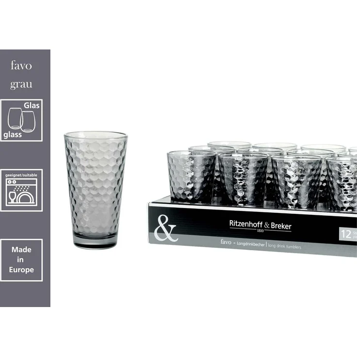 Ritzenhoff & Breker Favo Longdrinkglas 400 ml grau 12er Set – Bild 2