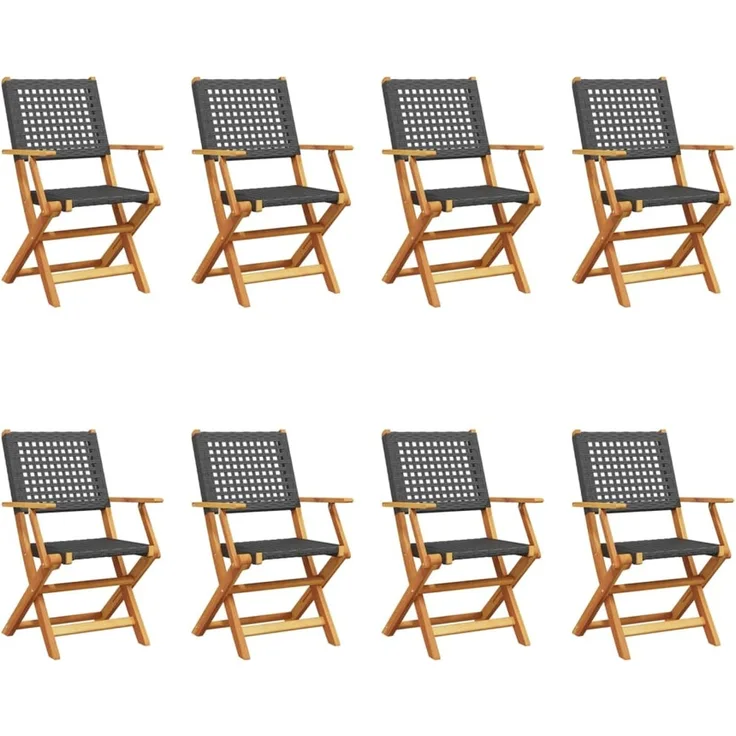 vidaXL Gartenstühle 8 Stk. Klappbar Schwarz Poly Rattan & Massivholz 3214558
