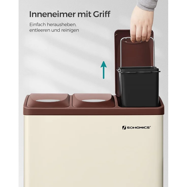 Songmics Mülleimer, Mülltrennsystem, aus Metall, 24 L, Küche – Bild 6